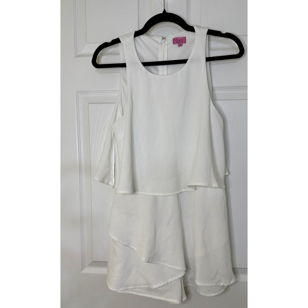 Mi Ami Romper Women Medium White Tiered Ruffle Chic Sleeveless Francesca's